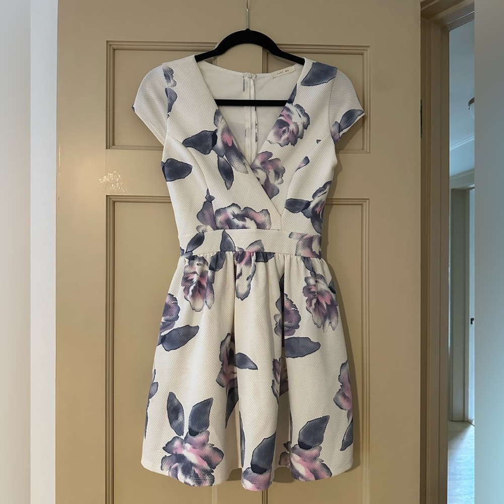 Just Me White and Purple Floral Mini Dress
